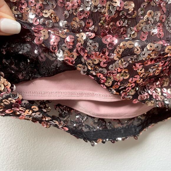 ALLEN SCHWARTZ Pink Sequin Short Sleeve Draped Crop Top Women’s XS $270 - Picture 5 of 9